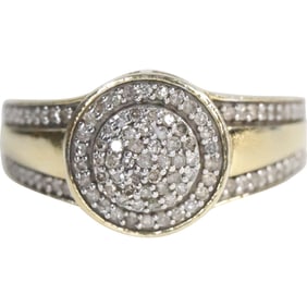 SJD .925 Sterling Silver Diamond Cluster Ring Size 7 with Diamonds on Both Sides, 3/4 in. x 1/2 in.