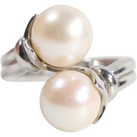 BBJ .925 Sterling Silver Freshwater Cultured Pearls Cross Over Ring Size 6 , 3/4 in. dia.