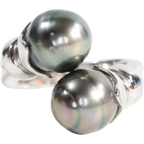 FY .925 Sterling Silver Tahitian Pearls Cross Over Ring Size 7.5 [sizable],  1 in. x 3/4 in.