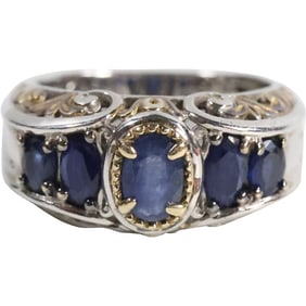 Stunning .925 Sterling Silver NH Michael Valitutti Blue Sapphires , Gold Vermeil Scrolls Ring Size 6