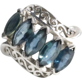 BBJ .925 Sterling Silver with Blue Sapphires Quality Cocktail Ring Size 6 , 3/4 in. dia.