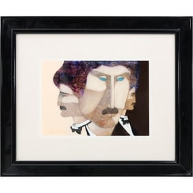 Artist Signed, Mixed Media Lucite Three Portraits Framed