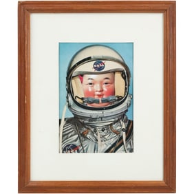 Mixed Media Collage, NASA Astronaut “Asian Child,” Framed