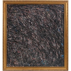 Framed Modern Abstract Textured Mixed Media Oil Painting Busy Pattern, Framed