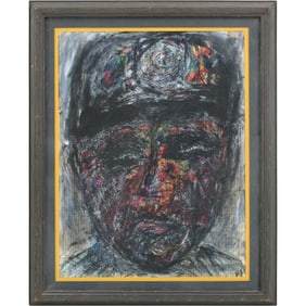20th-Century Abstract Portrait Oil Painting – "Coalminer Man" (1999), Signed FAT