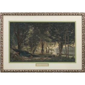 French Victorian Landscape Lithograph – "Le Matin" (The Morning), Framed and Signed