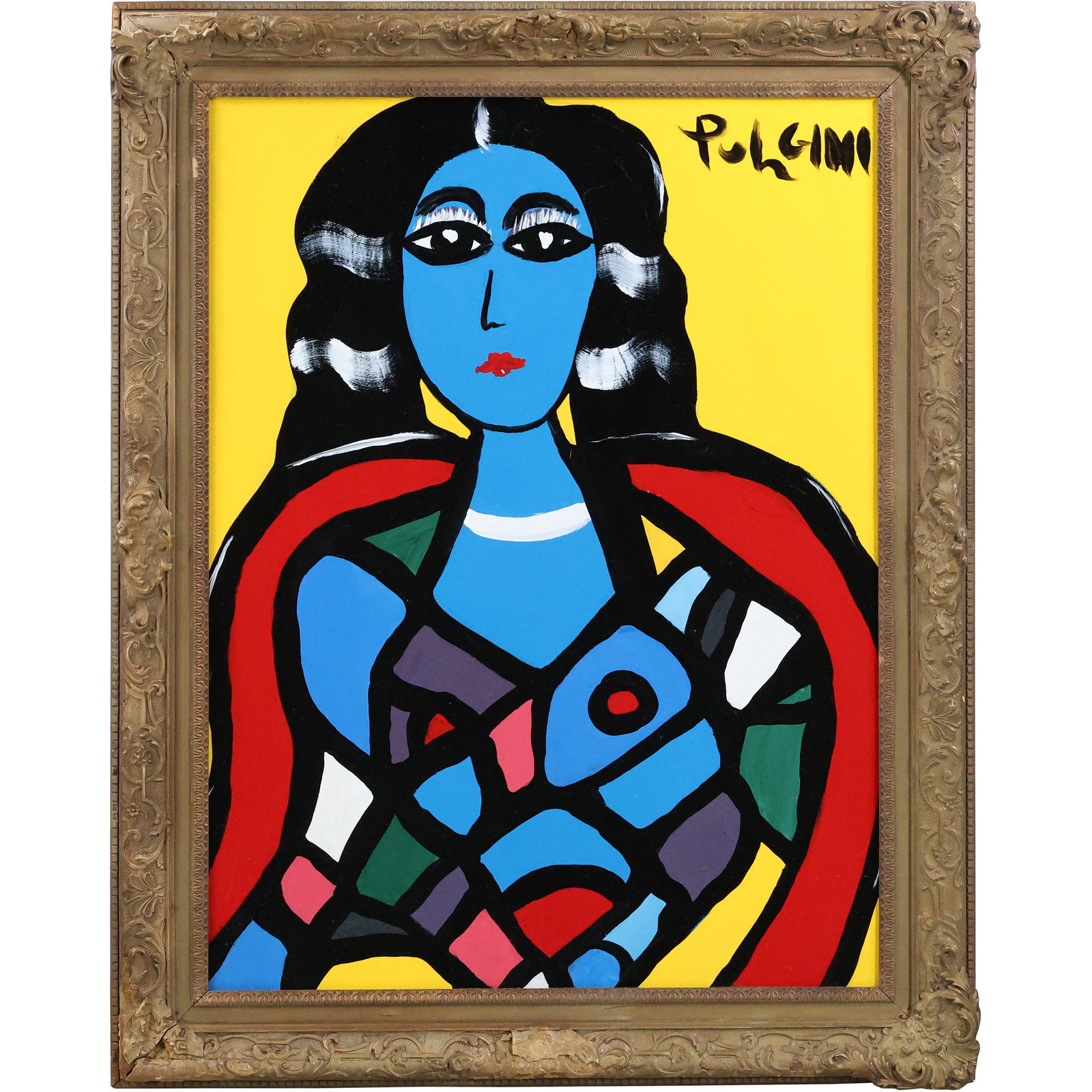 Thomas Pulgini, Oil on Board Painting, Pop Art Abstract Blue Woman, Signed and Framed (1 of 17)