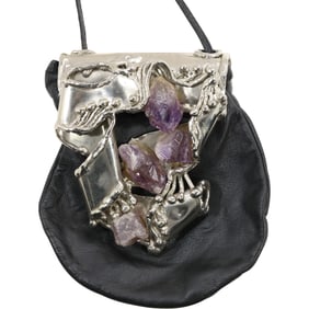 Copa Collection Made in Brazil, Embellished Silver and Amethyst Brutalist Crossbody Purse