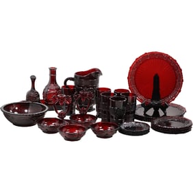 28 Piece Cape Cod Ruby Glass Dinnerware and Table Accessories