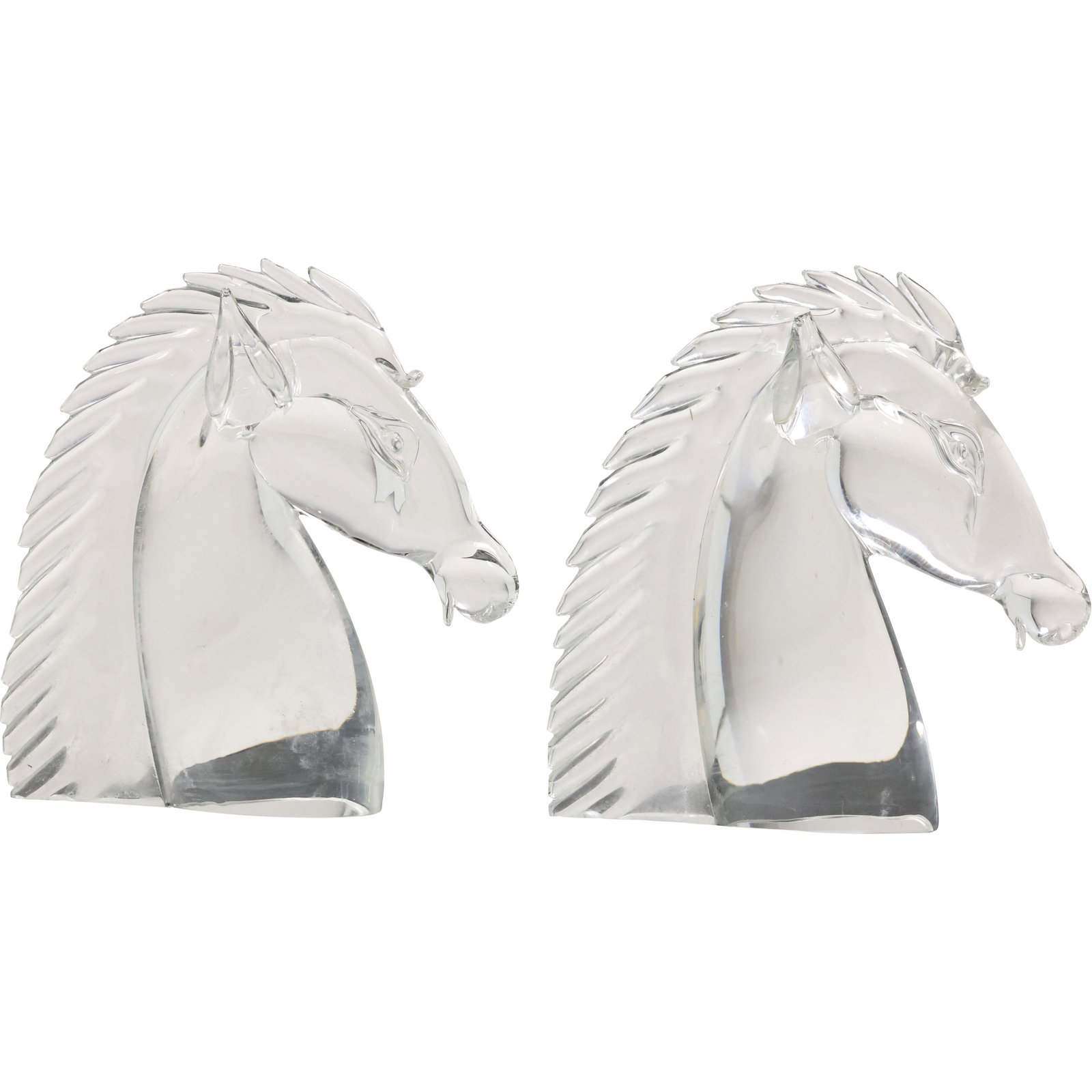 Pair Large Swedish Crystal Art Glass Horse Head Statues / Bookends 10.5 in. height x 10 in. (1 of 11)