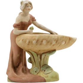 Royal Dux Bohemia Art Nouveau Porcelain – Maiden Holding Shell, Fine Vintage Figurine