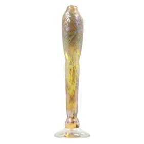 Signed Brian Maytum Iridescent Art Glass Vase on Clear Base