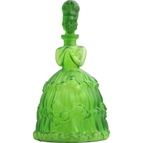 Vintage Bohemian Czech Green Glass Woman in Dress Figural Perfume Bottle or Decanter