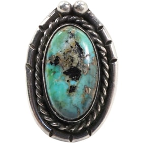 .925 Sterling Silver with Turquoise Ring Size 6 , Native American , 3/4in. x 1 1/4 in.