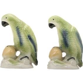 Pair Ceramic Parrots Figure Statues Made in Brazil 7.25 inches height