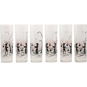 Set of 6 Libbey Vintage Asian-Themed Iced Tea / Collins Glasses