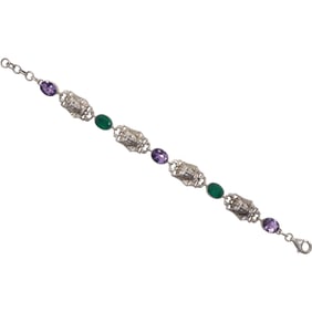NB Nicky Butler .925 Sterling Silver with Purple Spinels & Emerald Stones Egyptian Pendants Bracelet