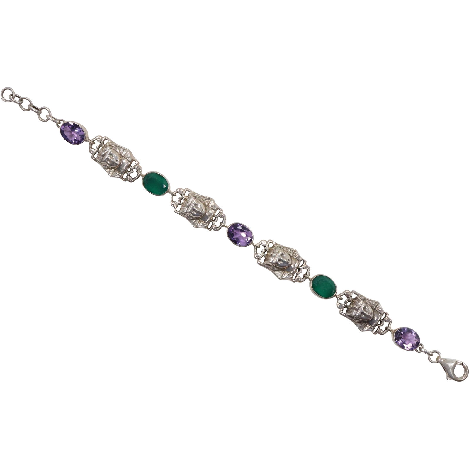 NB Nicky Butler .925 Sterling Silver with Purple Spinels & Emerald Stones Egyptian Pendants Bracelet (1 of 12)