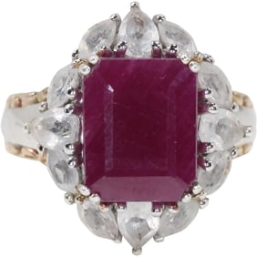 .925 Sterling Silver NH Michael Valitutti Ruby Stone surrounded by White Topaz Ring Size 6.25