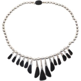 10N TR-OS Mexico .925 Sterling Silver with Black Onyx Graduated Pendulum Pendants Necklace