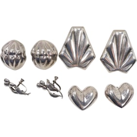 4 Pairs Sterling Silver, 72 grams, Earrings: TR-DO Mexico .925 Triangular Clip Earrings; Mexico