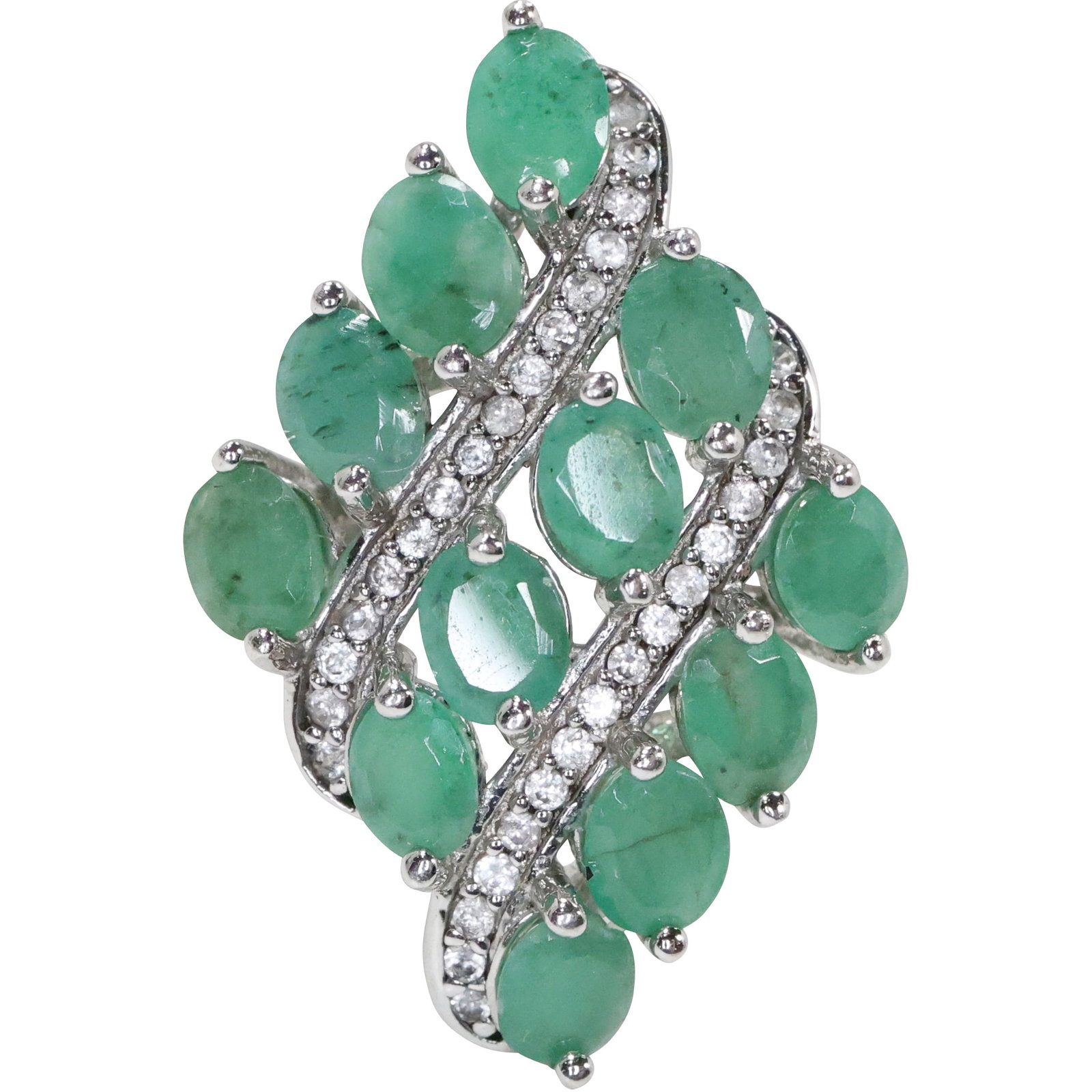 .925 Sterling Silver with Emeralds and Diamond Channeling Ring Size 7 , 3/4 in. x 3/4 in. (1 of 16)