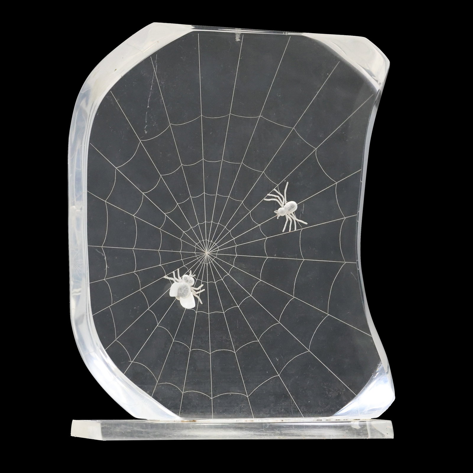 Mid-Century Modern Lucite Sculpture Etched Spider and Fly in Spider Web (1 of 16)