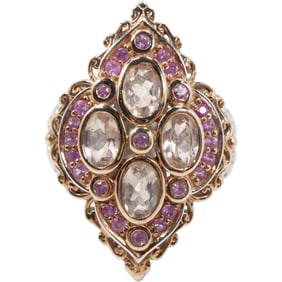 .925 Sterling Silver NH Nussbaum & [Walter] Hunold Rubies, White Topaz Cocktail Ring Size 7.25