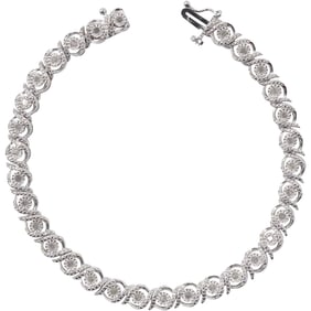 .925 Sterling Silver "VD" with 31 Diamonds Tennis Bracelet 7 1/2 in. x 1/4 in.