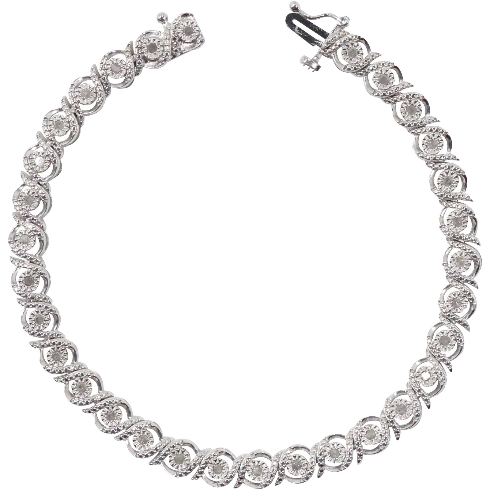 .925 Sterling Silver "VD" with 31 Diamonds Tennis Bracelet 7 1/2 in. x 1/4 in. (1 of 17)