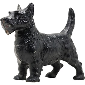 Vintage Cast Iron Scotty Dog Figural Doorstop in Original Black Paint 8.25 in. height x 10.5 in. l.