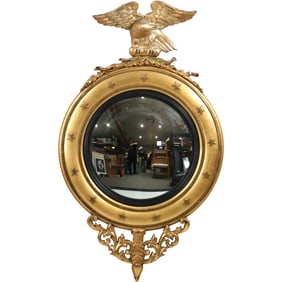 Regency-Style Giltwood Convex Mirror with Eagle Motif