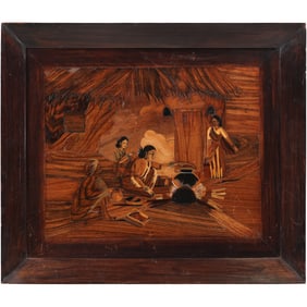 Exotic Woods Inlay Wood Plaque Native American Indian Potters