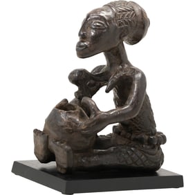 African Congo Woman Luba Mboko Bowl Bearer Nursing Statue