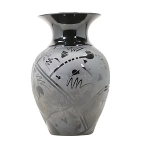 Large Signed Stephen Fabrico Black Postmodern Ceramic Vase
