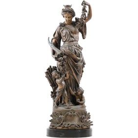 Gustave Trouillard (French, 19th Century), Large Cast Metal Spelter Statue of a Woman & Putti