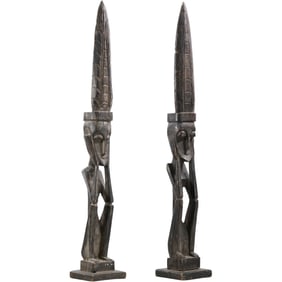 Pair of African Carved Wooden Figures, 40 Inches Tall