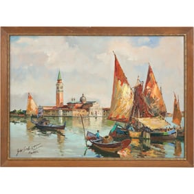 Gino Salviati, Italy 1911-1998, Oil on Canvas Painting, Bragozzi in Riposo, COA On Verso