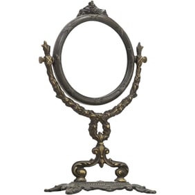 Victorian Style Cast Metal Swivel Dresser Top Make-up Mirror