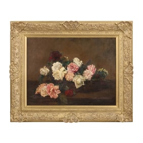 John La Farge (1835 - 1910 American) Restored Oil on Canvas Painting Still Life of Roses, Signed