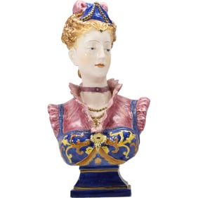 Large Italian Glazed Ceramic Bust of an Aristocratic Woman