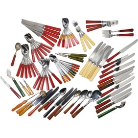 Large Assorted Selection of Vintage Multi Color Bakelite Handles Flatware and Kitchenware