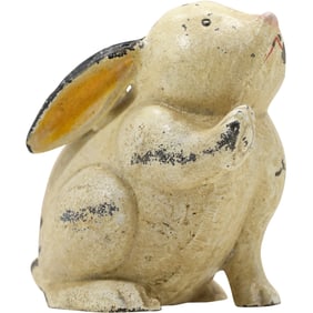 Antique Cast Iron Rabbit Bunny Doorstop in Original Paint Finish