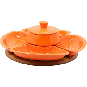 Vintage California USA Ceramic Orange Glazed Lazy Susan