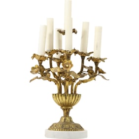 Circa 1920 French Bronze Urn of Flowers Candelabrum Lamp 16 in. height x 9in. wide