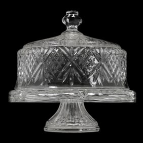 Quality Heavy Crystal Glass Covered Cake Dish Plateau Stand 12 in. height x 12.5 in. diameter
