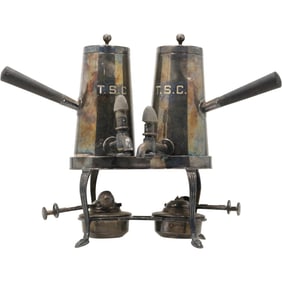 A Mappin & Webb Silver Plated Cafe au Lait Set with burner, London early 20th century