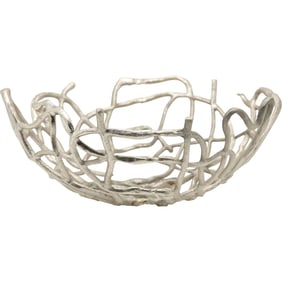 Modernism Free Form Center Bowl in Silver Tone Metal 17.5 inches diameter