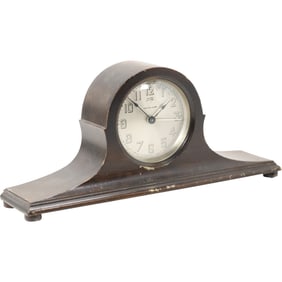 Vintage New Haven Clock Co. Mantle Clock with 8-Day Alarm, Mahogany Wood Case 15 in. length
