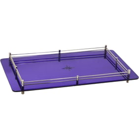 Vintage 1920s Art Deco Blue Glass Serving Tray with Chrome Gallery Edge